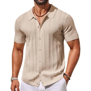 image:imageCOOFANDY Mens Knit Button Down Shirts Short Sleeve Polo Shirt for Vacation  Knit ShirtButton Up Shirt Casual Shirt Summer ShirtOld Money ClothesGoing Out ShirtBusiness Casual ShirtCrochet ShirtCream