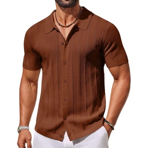 image:imageCOOFANDY Mens Knit Button Down Shirts Short Sleeve Polo Shirt for Vacation  Knit ShirtButton Up Shirt Casual Shirt Summer ShirtOld Money ClothesGoing Out ShirtBusiness Casual ShirtCrochet ShirtLight Brown