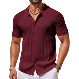 image:imageCOOFANDY Mens Knit Button Down Shirts Short Sleeve Polo Shirt for Vacation  Knit ShirtButton Up Shirt Casual Shirt Summer ShirtOld Money ClothesGoing Out ShirtBusiness Casual ShirtCrochet ShirtWine Red