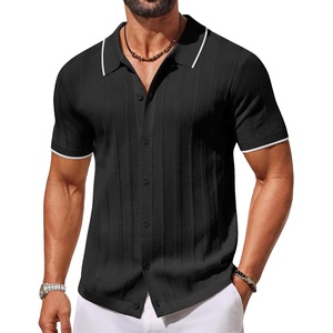 image:imageCOOFANDY Mens Knit Button Down Shirts Short Sleeve Polo Shirt for Vacation  Knit ShirtButton Up Shirt Casual Shirt Summer ShirtOld Money ClothesGoing Out ShirtBusiness Casual ShirtCrochet ShirtClassic Blackwhite