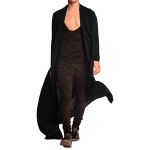 image:imageCOOFANDY Mens Lightweight Ruffle Shawl Collar Cardigan Open Front Long Length Drape Cape OvercoatBlack