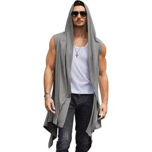 image:imageCOOFANDY Mens Long Hooded Cardigan Sleeveless Ruffle Shawl Collar Lightweight Open Front Drape Kimono VestMiddle Grey