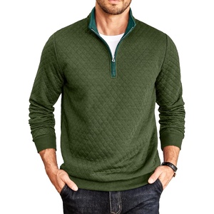 image:imageCOOFANDY Mens Quarter Zip Pullover Casual Mock Neck Quilted Sweatshirt 2026  Smooth metal zipper sweater warm without bulk long sleeve regular fit fall winterArmy Green