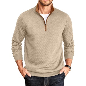 image:imageCOOFANDY Mens Quarter Zip Pullover Casual Mock Neck Quilted Sweatshirt 2026  Smooth metal zipper sweater warm without bulk long sleeve regular fit fall winterKhaki 01