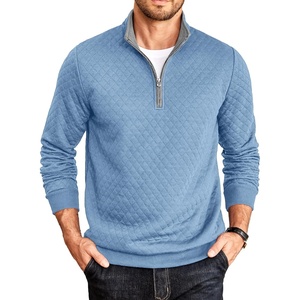 image:imageCOOFANDY Mens Quarter Zip Pullover Casual Mock Neck Quilted Sweatshirt 2026  Smooth metal zipper sweater warm without bulk long sleeve regular fit fall winterLight Blue