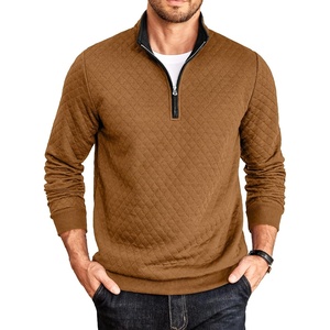 image:imageCOOFANDY Mens Quarter Zip Pullover Casual Mock Neck Quilted Sweatshirt 2026  Smooth metal zipper sweater warm without bulk long sleeve regular fit fall winterBrown