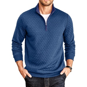 image:imageCOOFANDY Mens Quarter Zip Pullover Casual Mock Neck Quilted Sweatshirt 2026  Smooth metal zipper sweater warm without bulk long sleeve regular fit fall winterBlue