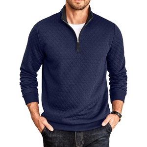 image:imageCOOFANDY Mens Quarter Zip Pullover Casual Mock Neck Quilted Sweatshirt 2026  Smooth metal zipper sweater warm without bulk long sleeve regular fit fall winterNavy