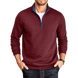 image:imageCOOFANDY Mens Quarter Zip Pullover Casual Mock Neck Quilted Sweatshirt 2026  Smooth metal zipper sweater warm without bulk long sleeve regular fit fall winterWine Red