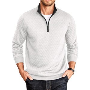 image:imageCOOFANDY Mens Quarter Zip Pullover Casual Mock Neck Quilted Sweatshirt 2026  Smooth metal zipper sweater warm without bulk long sleeve regular fit fall winterWhite 01