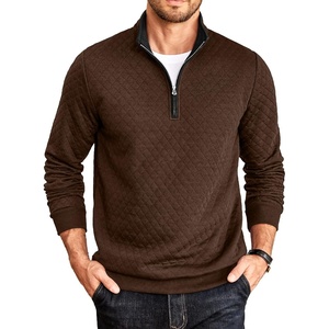 image:imageCOOFANDY Mens Quarter Zip Pullover Casual Mock Neck Quilted Sweatshirt 2026  Smooth metal zipper sweater warm without bulk long sleeve regular fit fall winterCoffee
