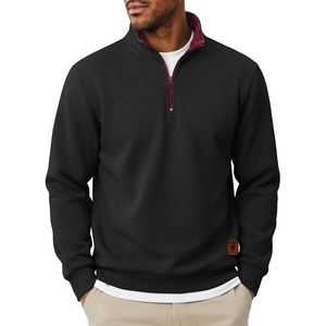 image:imageCOOFANDY Mens Quarter Zip Pullover Fleece Casual Long Sleeve Polo Sweater  14 Zip Pullover Fleece Lined Color Black Collar Sweatshirt Long Sleeve Sweater Casual Vintage Classic Fall WinterBlack