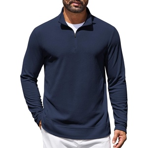 image:imageCOOFANDY Mens Quarter Zip Pullover Lightweight Waffle Mock Neck Sweatshirts  14 Zip Sweatshirt Breathable Waffle Texture Long Sleeve Solid Color Warm for Fall Winter Layering Daily Casual WearDark Navy