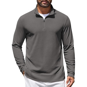 image:imageCOOFANDY Mens Quarter Zip Pullover Lightweight Waffle Mock Neck Sweatshirts  14 Zip Sweatshirt Breathable Waffle Texture Long Sleeve Solid Color Warm for Fall Winter Layering Daily Casual WearDark Grey