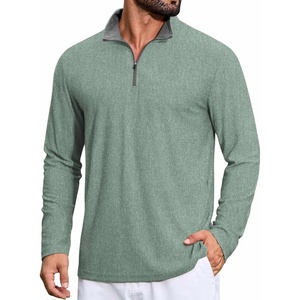image:imageCOOFANDY Mens Quarter Zip Pullover Long Sleeve Mock Neck Athletic TShirts Casual Lightweight Golf ShirtSea Green