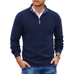 image:imageCOOFANDY Mens Quarter Zip Pullover Sweater Casual Mock Neck Knit Polo  Contrast Collar Long Sleeve Warm Pullover Regular Fit Fall Winter 2026 Fashion Casual Business Golf Polo SweaterNavy