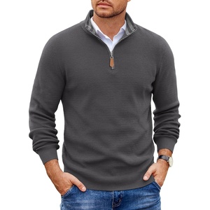 image:imageCOOFANDY Mens Quarter Zip Pullover Sweater Casual Mock Neck Knit Polo  Contrast Collar Long Sleeve Warm Pullover Regular Fit Fall Winter 2026 Fashion Casual Business Golf Polo SweaterDark Gray