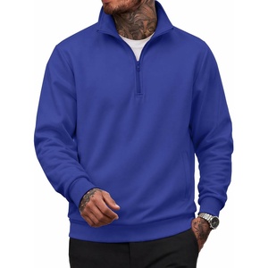image:imageCOOFANDY Mens Quarter Zip Pullover Sweatshirt Fleece Mock Neck with Pocket  Quarter Zip Mock Neck Collar Cotton Fleece Lined Side Pocket Long Sleeve Business Casual Office Wear Fall WinterDark Blue