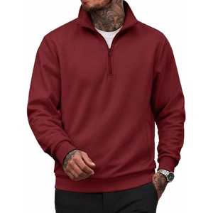 image:imageCOOFANDY Mens Quarter Zip Pullover Sweatshirt Fleece Mock Neck with Pocket  Quarter Zip Mock Neck Collar Cotton Fleece Lined Side Pocket Long Sleeve Business Casual Office Wear Fall WinterDark Red