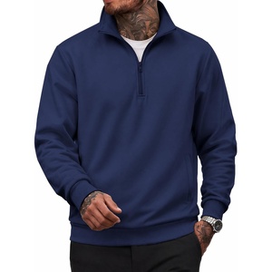 image:imageCOOFANDY Mens Quarter Zip Pullover Sweatshirt Fleece Mock Neck with Pocket  Quarter Zip Mock Neck Collar Cotton Fleece Lined Side Pocket Long Sleeve Business Casual Office Wear Fall WinterNavy Blue