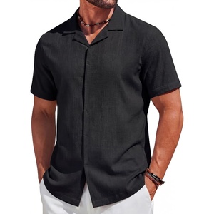 image:imageCOOFANDY Mens Short Sleeve Button Down Shirts Casual Cuban Collar Shirt  100 CottonBeach Summer HolidayCuban StyleBlack