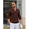 image:imageCOOFANDY Mens Knit Long Sleeve Polo Shirt Sweater VNeck Textured Pullover  Polo Collared Sweater Casual Shirt Soft Textured Knit Golf Polo Sweater With VNeck Collar Ribbed Cuffs Fall WinterBrown