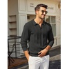 image:imageCOOFANDY Mens Knit Long Sleeve Polo Shirt Sweater VNeck Textured Pullover  Polo Collared Sweater Casual Shirt Soft Textured Knit Golf Polo Sweater With VNeck Collar Ribbed Cuffs Fall WinterBlack