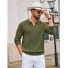 image:imageCOOFANDY Mens Knit Long Sleeve Polo Shirt Sweater VNeck Textured Pullover  Polo Collared Sweater Casual Shirt Soft Textured Knit Golf Polo Sweater With VNeck Collar Ribbed Cuffs Fall WinterArmy Green