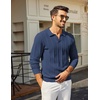image:imageCOOFANDY Mens Knit Long Sleeve Polo Shirt Sweater VNeck Textured Pullover  Polo Collared Sweater Casual Shirt Soft Textured Knit Golf Polo Sweater With VNeck Collar Ribbed Cuffs Fall WinterNavy Blue