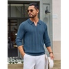 image:imageCOOFANDY Mens Knit Long Sleeve Polo Shirt Sweater VNeck Textured Pullover  Polo Collared Sweater Casual Shirt Soft Textured Knit Golf Polo Sweater With VNeck Collar Ribbed Cuffs Fall WinterDark Blue