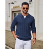 image:imageCOOFANDY Mens Knit Long Sleeve Polo Shirt Sweater VNeck Textured Pullover  Polo Collared Sweater Casual Shirt Soft Textured Knit Golf Polo Sweater With VNeck Collar Ribbed Cuffs Fall WinterNavy Blue