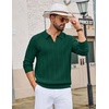image:imageCOOFANDY Mens Knit Long Sleeve Polo Shirt Sweater VNeck Textured Pullover  Polo Collared Sweater Casual Shirt Soft Textured Knit Golf Polo Sweater With VNeck Collar Ribbed Cuffs Fall WinterEvergreen