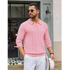 image:imageCOOFANDY Mens Knit Long Sleeve Polo Shirt Sweater VNeck Textured Pullover  Polo Collared Sweater Casual Shirt Soft Textured Knit Golf Polo Sweater With VNeck Collar Ribbed Cuffs Fall WinterPink
