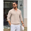 image:imageCOOFANDY Mens Knit Long Sleeve Polo Shirt Sweater VNeck Textured Pullover  Polo Collared Sweater Casual Shirt Soft Textured Knit Golf Polo Sweater With VNeck Collar Ribbed Cuffs Fall WinterLight Khaki