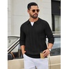 image:imageCOOFANDY Mens Knit Long Sleeve Polo Shirt Sweater VNeck Textured Pullover  Polo Collared Sweater Casual Shirt Soft Textured Knit Golf Polo Sweater With VNeck Collar Ribbed Cuffs Fall WinterBlack