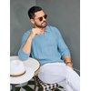 image:imageCOOFANDY Mens Knit Long Sleeve Polo Shirt Sweater VNeck Textured Pullover  Polo Collared Sweater Casual Shirt Soft Textured Knit Golf Polo Sweater With VNeck Collar Ribbed Cuffs Fall WinterLight Blue