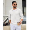 image:imageCOOFANDY Mens Knit Long Sleeve Polo Shirt Sweater VNeck Textured Pullover  Polo Collared Sweater Casual Shirt Soft Textured Knit Golf Polo Sweater With VNeck Collar Ribbed Cuffs Fall WinterWhite