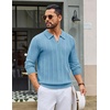 image:imageCOOFANDY Mens Knit Long Sleeve Polo Shirt Sweater VNeck Textured Pullover  Polo Collared Sweater Casual Shirt Soft Textured Knit Golf Polo Sweater With VNeck Collar Ribbed Cuffs Fall WinterLight Blue