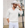 image:imageCOOFANDY Mens Knit Long Sleeve Polo Shirt Sweater VNeck Textured Pullover  Polo Collared Sweater Casual Shirt Soft Textured Knit Golf Polo Sweater With VNeck Collar Ribbed Cuffs Fall WinterWhite