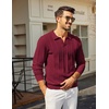 image:imageCOOFANDY Mens Knit Long Sleeve Polo Shirt Sweater VNeck Textured Pullover  Polo Collared Sweater Casual Shirt Soft Textured Knit Golf Polo Sweater With VNeck Collar Ribbed Cuffs Fall WinterWine Red