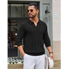 image:imageCOOFANDY Mens Knit Long Sleeve Polo Shirt Sweater VNeck Textured Pullover  Polo Collared Sweater Casual Shirt Soft Textured Knit Golf Polo Sweater With VNeck Collar Ribbed Cuffs Fall WinterBlack