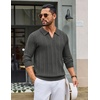image:imageCOOFANDY Mens Knit Long Sleeve Polo Shirt Sweater VNeck Textured Pullover  Polo Collared Sweater Casual Shirt Soft Textured Knit Golf Polo Sweater With VNeck Collar Ribbed Cuffs Fall WinterDark Grey