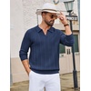 image:imageCOOFANDY Mens Knit Long Sleeve Polo Shirt Sweater VNeck Textured Pullover  Polo Collared Sweater Casual Shirt Soft Textured Knit Golf Polo Sweater With VNeck Collar Ribbed Cuffs Fall WinterNavy Blue