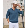 image:imageCOOFANDY Mens Knit Long Sleeve Polo Shirt Sweater VNeck Textured Pullover  Polo Collared Sweater Casual Shirt Soft Textured Knit Golf Polo Sweater With VNeck Collar Ribbed Cuffs Fall WinterDark Blue