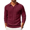 image:imageCOOFANDY Mens Knit Long Sleeve Polo Shirt Sweater VNeck Textured Pullover  Polo Collared Sweater Casual Shirt Soft Textured Knit Golf Polo Sweater With VNeck Collar Ribbed Cuffs Fall WinterWine Red