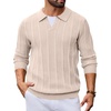 image:imageCOOFANDY Mens Knit Long Sleeve Polo Shirt Sweater VNeck Textured Pullover  Polo Collared Sweater Casual Shirt Soft Textured Knit Golf Polo Sweater With VNeck Collar Ribbed Cuffs Fall WinterLight Khaki