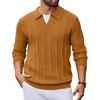 image:imageCOOFANDY Mens Knit Long Sleeve Polo Shirt Sweater VNeck Textured Pullover  Polo Collared Sweater Casual Shirt Soft Textured Knit Golf Polo Sweater With VNeck Collar Ribbed Cuffs Fall WinterYellow