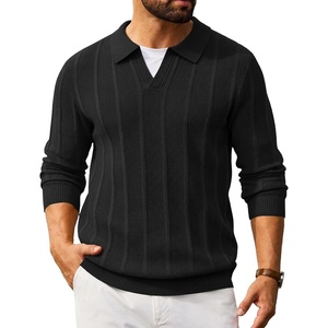 image:imageCOOFANDY Mens Knit Long Sleeve Polo Shirt Sweater VNeck Textured Pullover  Polo Collared Sweater Casual Shirt Soft Textured Knit Golf Polo Sweater With VNeck Collar Ribbed Cuffs Fall WinterBlack