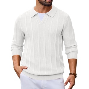 image:imageCOOFANDY Mens Knit Long Sleeve Polo Shirt Sweater VNeck Textured Pullover  Polo Collared Sweater Casual Shirt Soft Textured Knit Golf Polo Sweater With VNeck Collar Ribbed Cuffs Fall WinterWhite