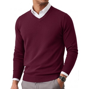 image:imageCOOFANDY Mens Casual V Neck Sweater Knit Slim Fit Long Sleeve Pullover Top  Fall Winter Fashion Llightweight Soft Solid Casual Business Classic and Vintage Ribbed Hem Ribbed CuffRed